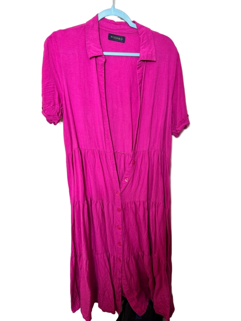 Piombo Bright Fuchsia Tiered Button-Front Midi Dress